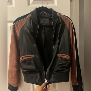 All saints small black jacket with brown suede